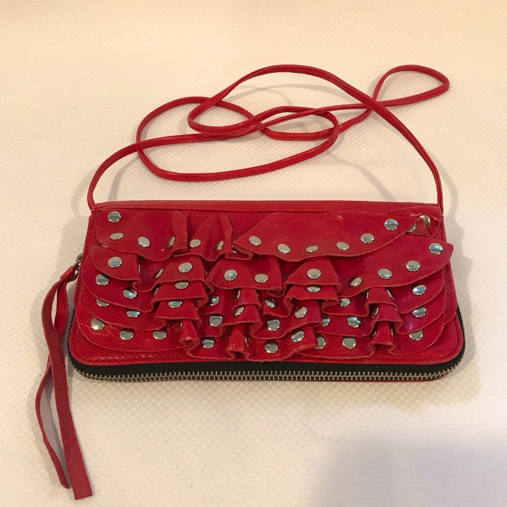 Susan Farber Collections Crossbody Studded  Clutch Purse Color Red